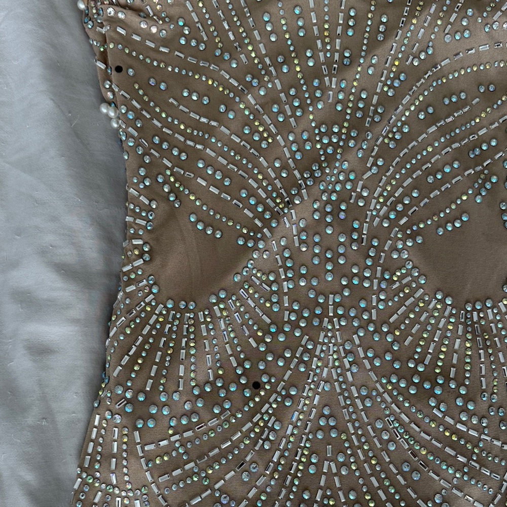 Elegant Beaded Dress in Tan - Picture 6 of 12